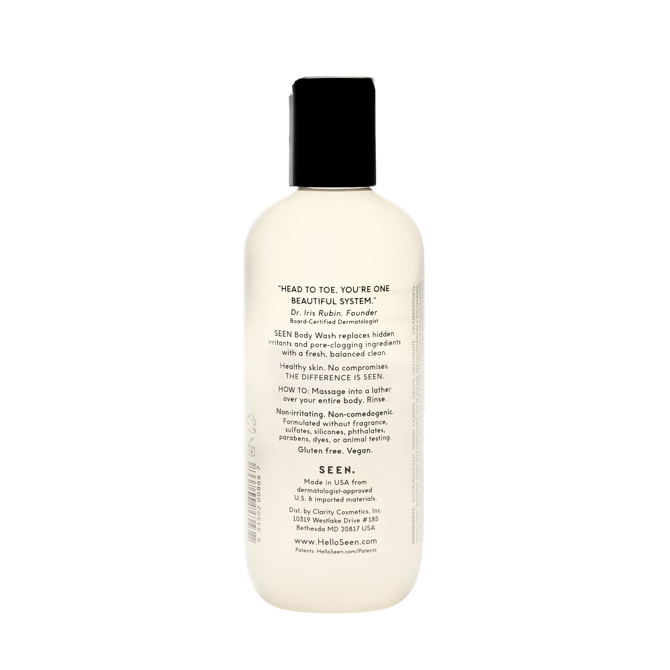 SEEN Body Wash, Fragrance Free - Non-Comedogenic & Non-Irritating Body Wash- Dermatologist-Developed - Safe for Sensitive, Eczema & Acne Prone Skin